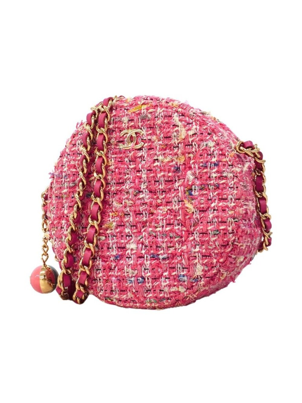 Chanel Shoulder Bag Quilted Tweed Pink Champagne Gold